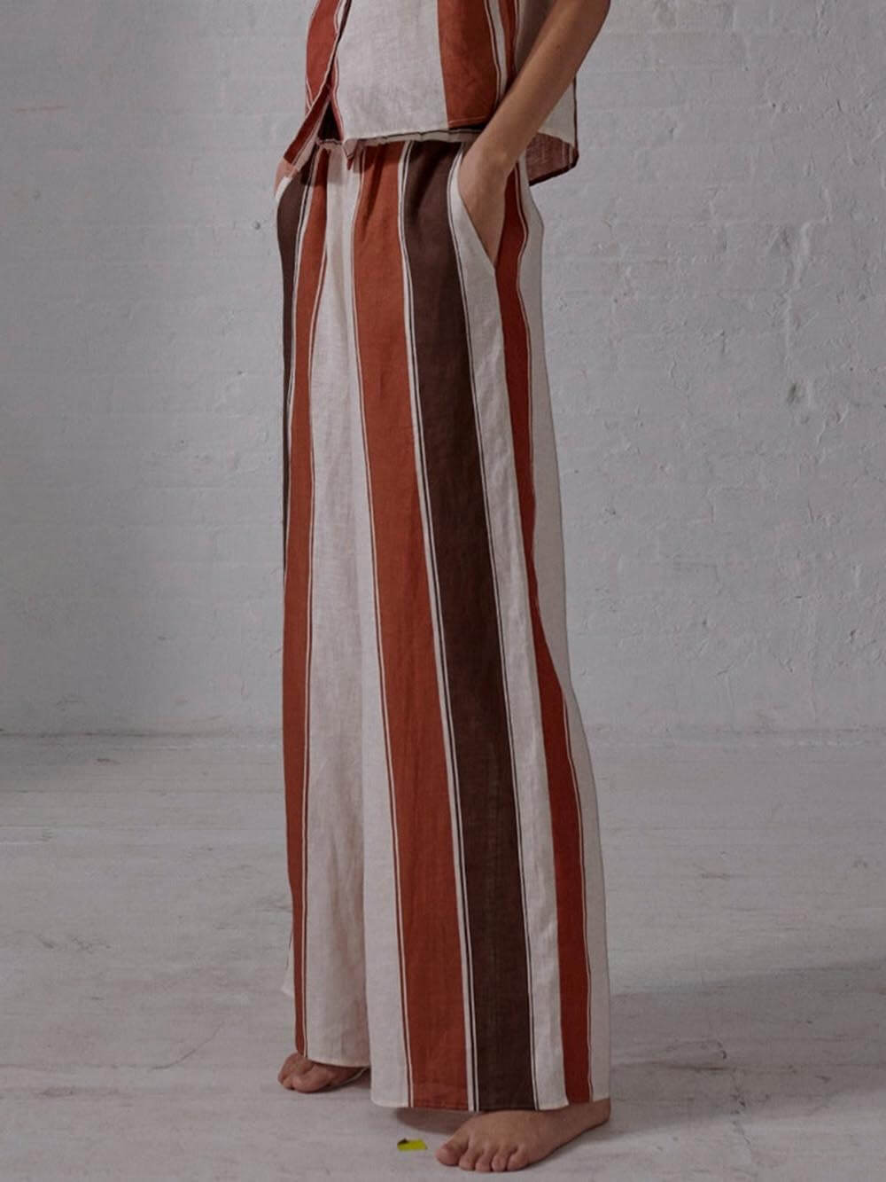 Striped Print Loose Wide Pocket Wide-leg Pants