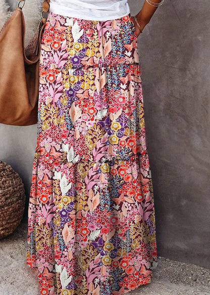 Ruffled Patchwork Pockets High Waist Maxi Skirt Summer