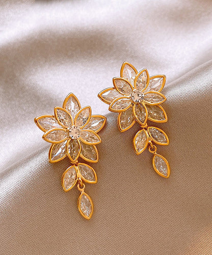 Fine Gold Copper Alloy Zircon Tassel Stud Earrings