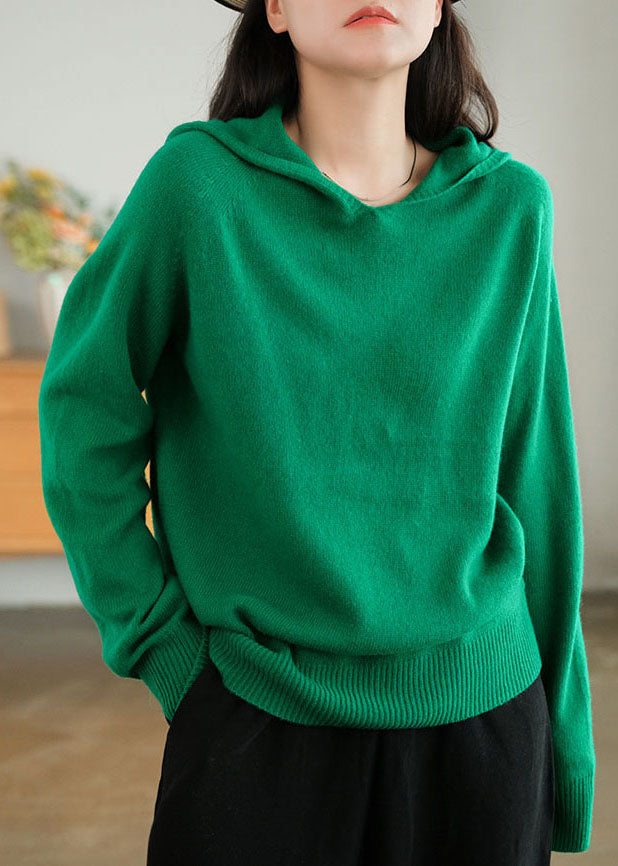 Green Hooded Thick Color Wool Sweaters Winter