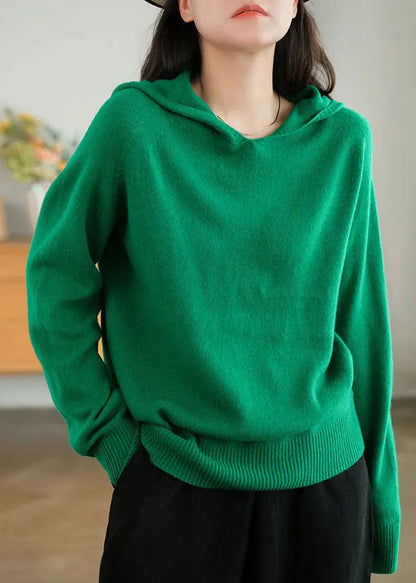 Green Hooded Thick Color Wool Sweaters Winter