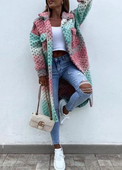 Style Pink Peter Pan Collar Pockets Woolen Coat Fall