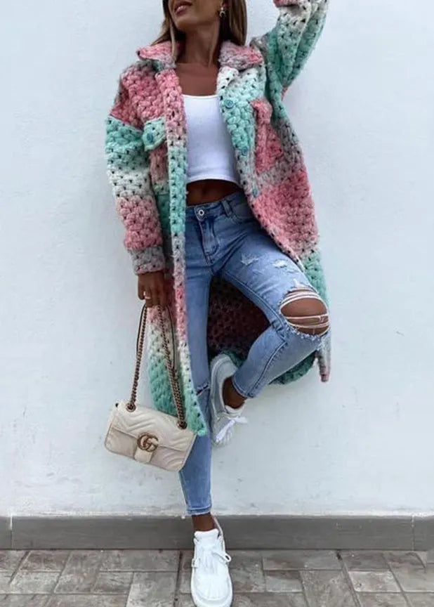 Style Pink Peter Pan Collar Pockets Woolen Coat Fall