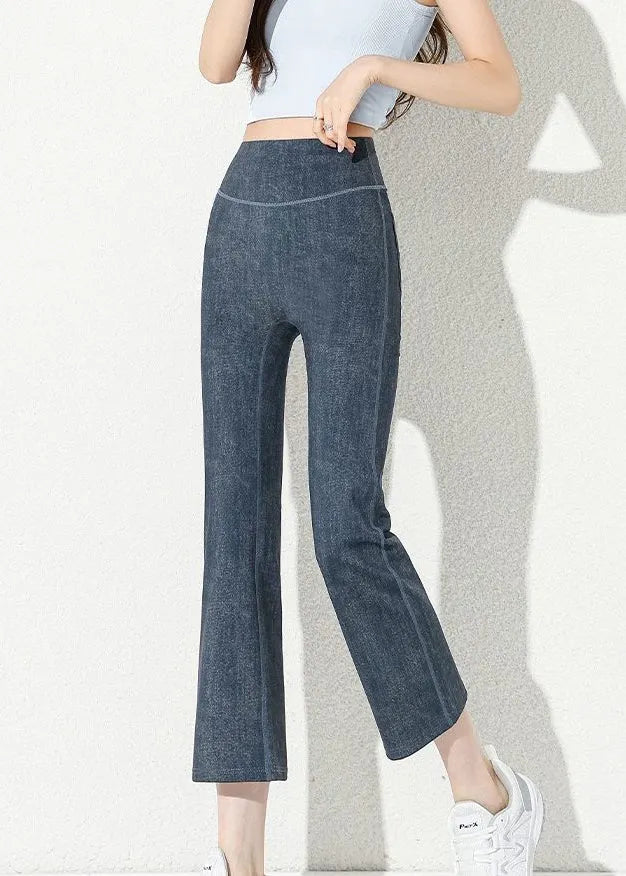 Silm Fit Blue Tummy Control Cotton Crop Pants Summer