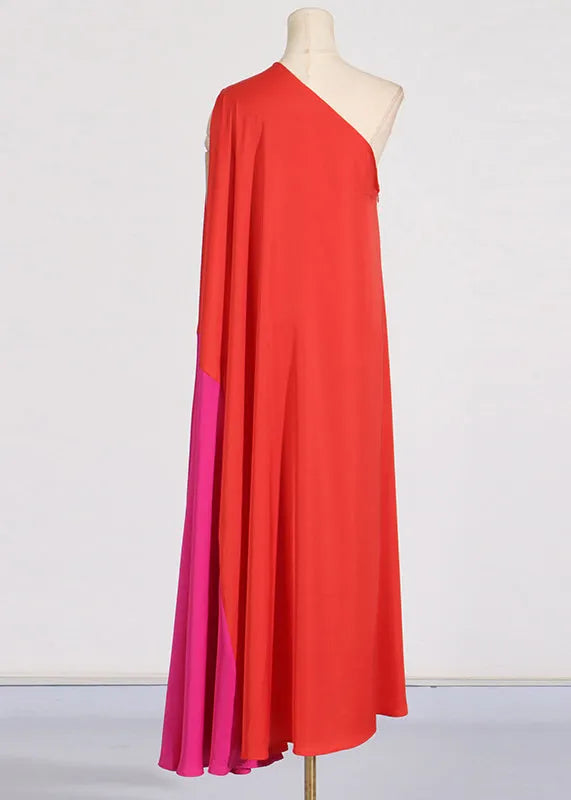Red One Shoulder Patchwork Maxi Dress Summer