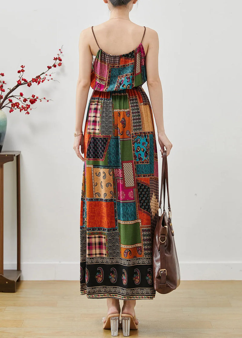 Colorblock Cinched Print Cotton Spaghetti Strap Dress Dress Summer