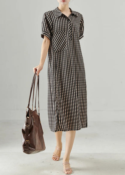 Grey Peter Pan Collar Plaid Cotton Dress Summer