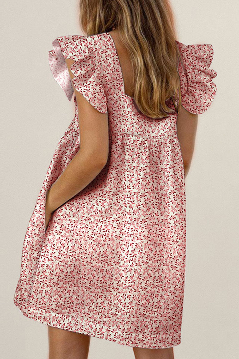 Print Patchwork Square Collar Princess Dresses