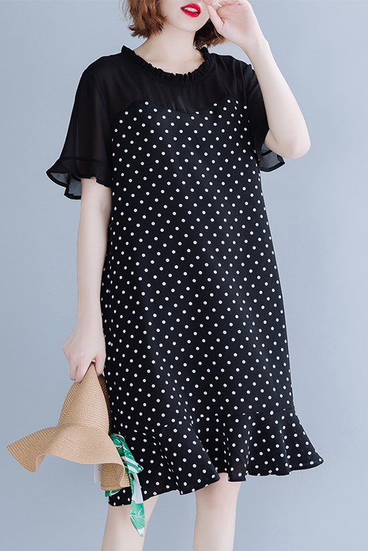 Summer Polka Dot Chiffon Dress Ruffled Fishtail Dress