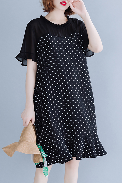 Summer Polka Dot Chiffon Dress Ruffled Fishtail Dress
