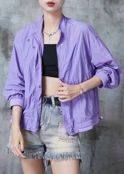 Classy Purple Zip Up Spandex Upf 50+ Jackets Summer