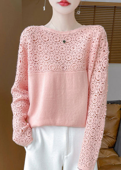 Beige Hollow Out Wool Knit Sweater Winter