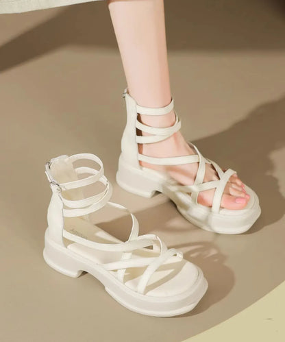 New Beige High Top Strap Roman Sandals Peep Toe
