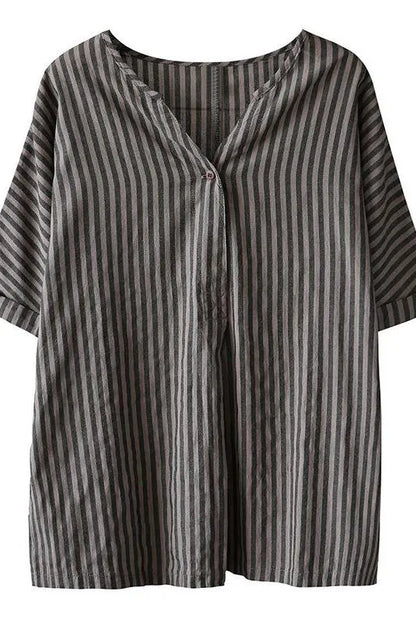 Limited Stock- Single Button Stripe Summer T-shirt