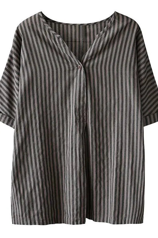 Limited Stock- Single Button Stripe Summer T-shirt