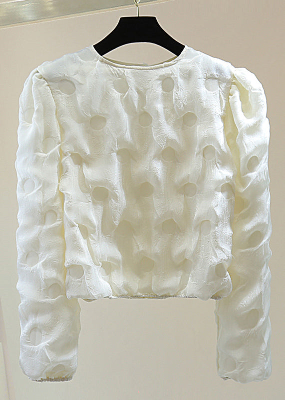 French Apricot O-neck Print Patchwork Top Spring