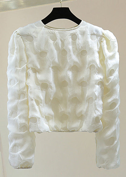 French Apricot O-neck Print Patchwork Top Spring