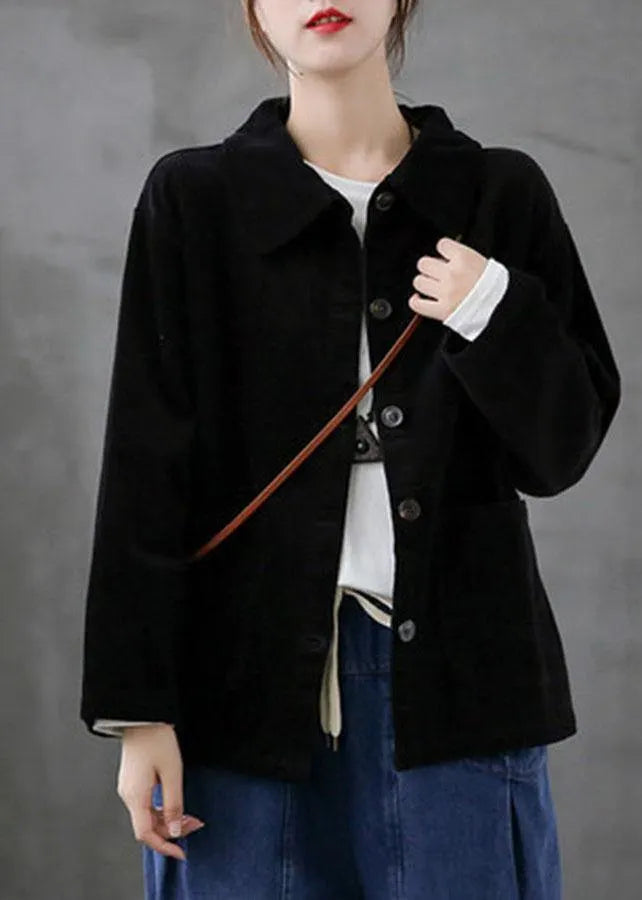 Rose Loose Pockets Shirt Top Long Sleeve Corduroy Coat