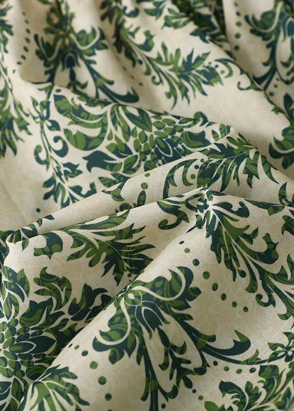 Organic Green O-neck Print Chiffon Top Summer