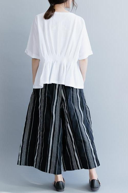 White and Black Cotton Shirt Loose Summer Tops