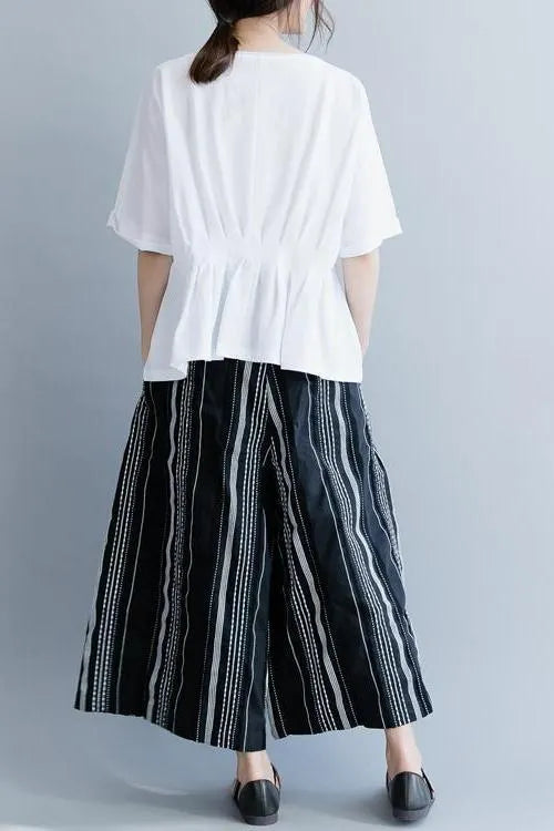 White and Black Cotton Shirt Loose Summer Tops