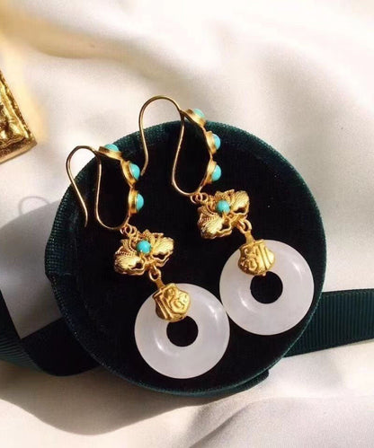 Blue Sterling Silver Overgild Inlaid Pearl Turquoise Drop Earrings