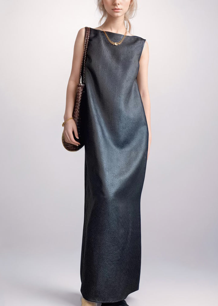 Red Pockets Back Side Open Silk Long Dress Sleeveless