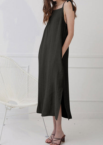 Handmade Linen Lace Up Spaghetti Strap Dress Sleeveless