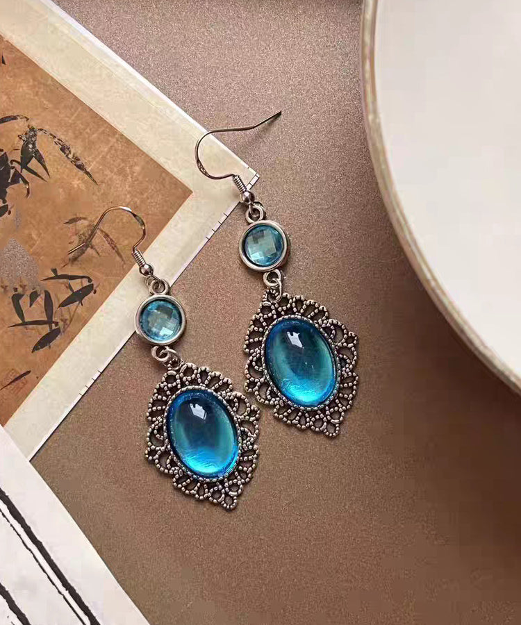 Blue Alloy Resin Crystal Hollow Out Drop Earrings