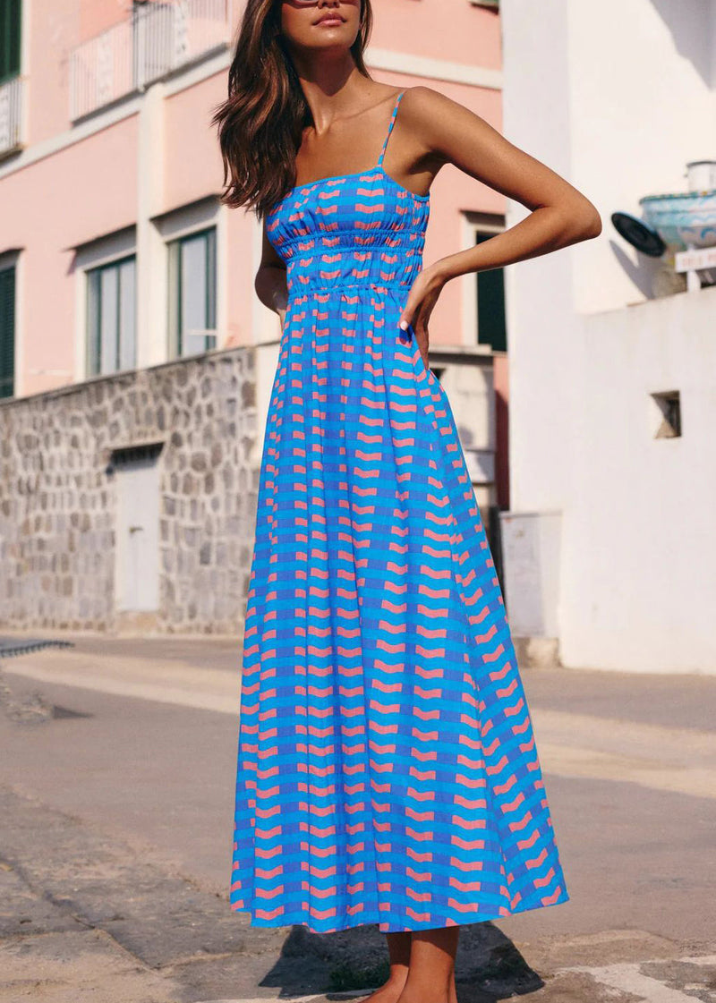 Green Striped Holiday Cotton Spaghetti Strap Dress Summer