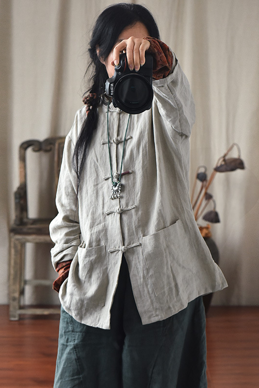 Fall Cotton Linen Buckle Coat