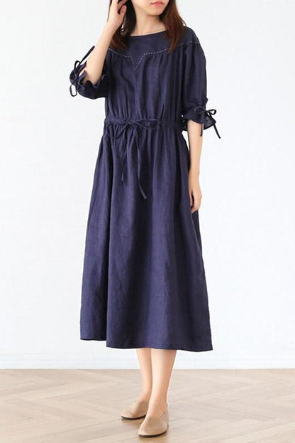 Linen Half Sleeve Round Neck Dress