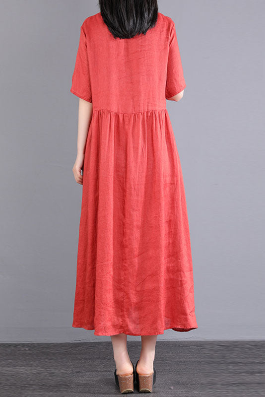 - New Striped Dress Long Linen Red Dress