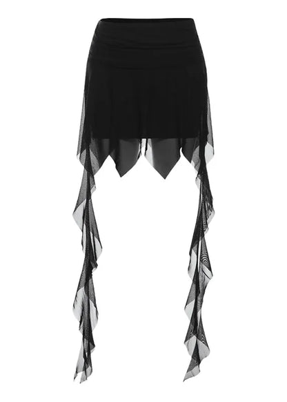 French Tulle Patchwork Ribbon High Waisted Asymmetrical Skirts