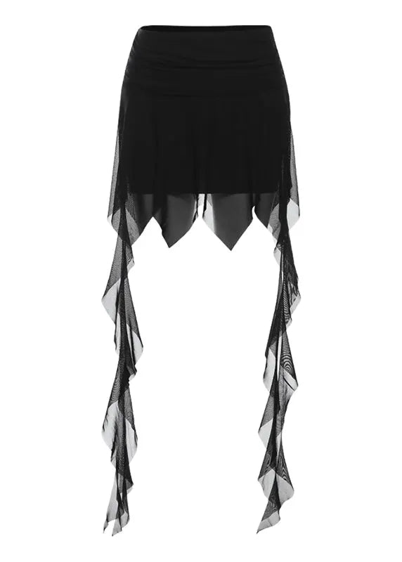 French Tulle Patchwork Ribbon High Waisted Asymmetrical Skirts