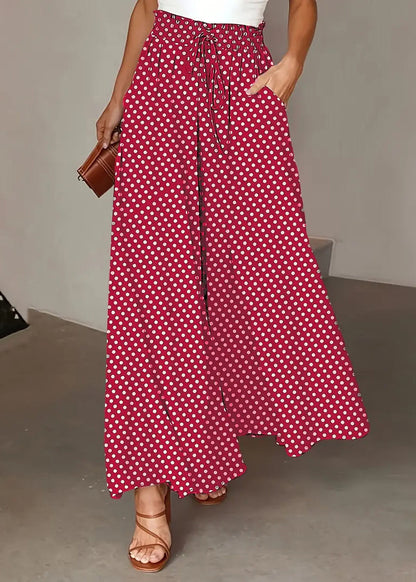 Summer Light Grey Elastic Waist Wide Leg Pants