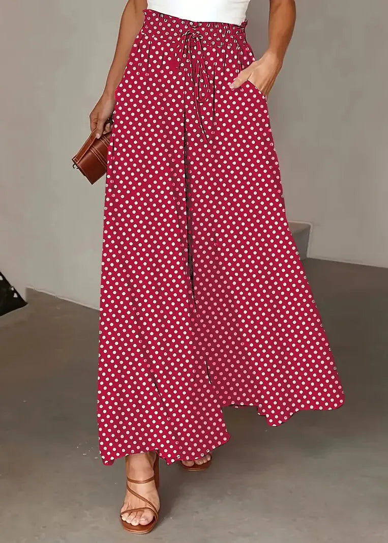 Summer Light Grey Elastic Waist Wide Leg Pants