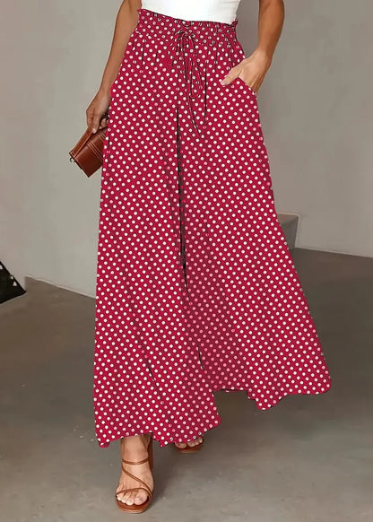 Summer Light Grey Elastic Waist Wide Leg Pants