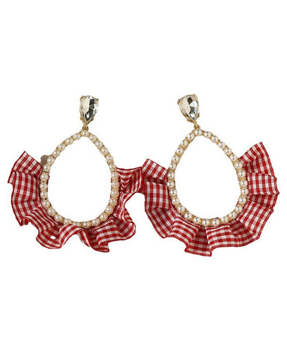 New Red Sterling Silver Overgild Crystal Pearl Water Drop Drop Earrings