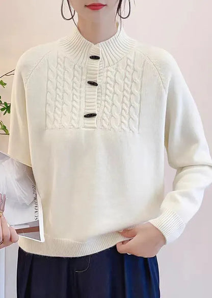 Art Grey Button Thick Knit Sweater Fall