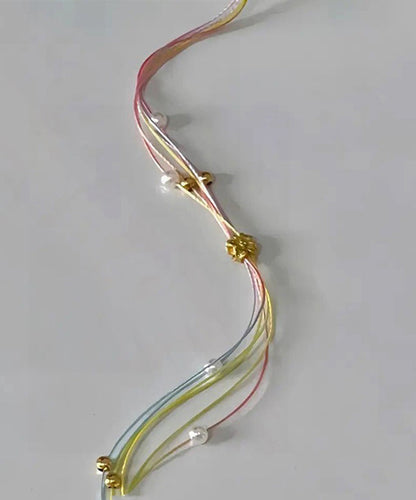 Rainbow Alloy Hand Woven Pearl Chain Bracelet