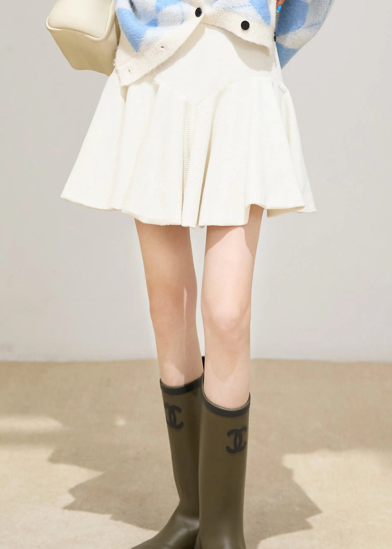Fitted Brown High Waist Cotton a Line Short Skirt Spring