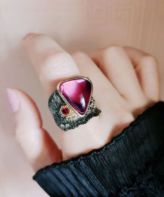 Purple Sterling Silver Overgild Gem Stone Rose Rock Sugar Rings