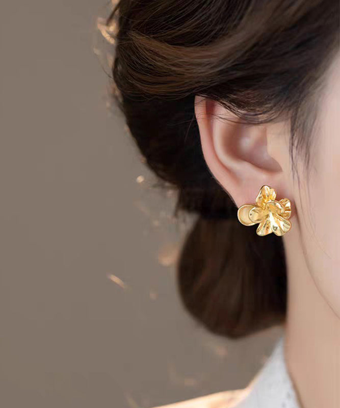 Gold Metal Alloy Cat's Eye Stud Earrings