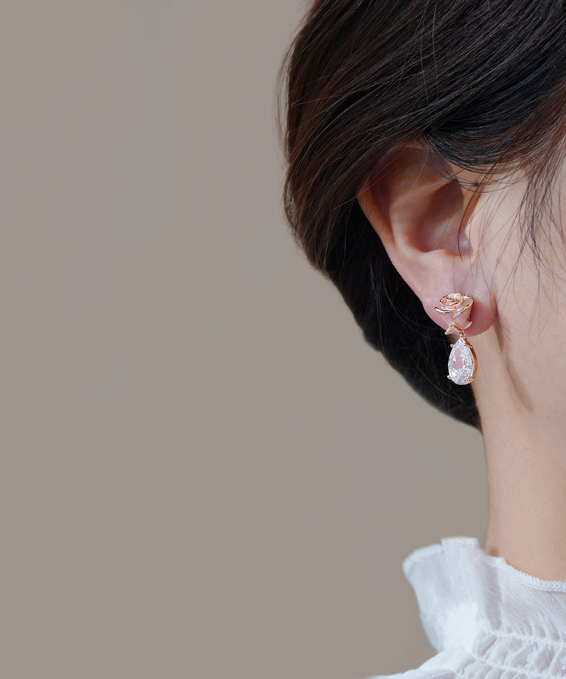 Pink Copper Zircon Gem Stone Rose Water Drop Drop Earrings