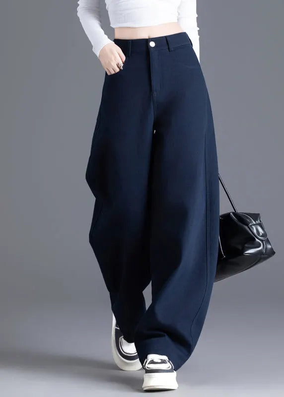 Modern Red Pockets High Waist Denim Pants Spring