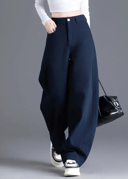 Modern Red Pockets High Waist Denim Pants Spring