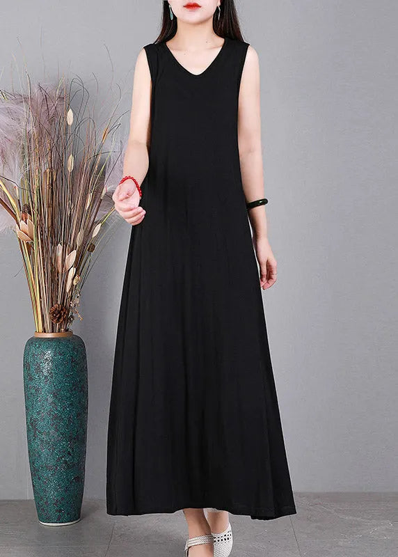 Black V Neck Cotton Cardigans and Dress Two Pieces Set Long Sleeve