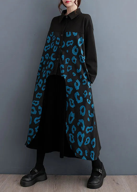Diy Black Oversized Patchwork Cotton Shirt Dress Fall