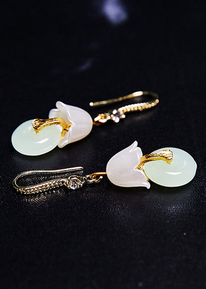 White Lily of the Valley Fine Jade Drop Earrings